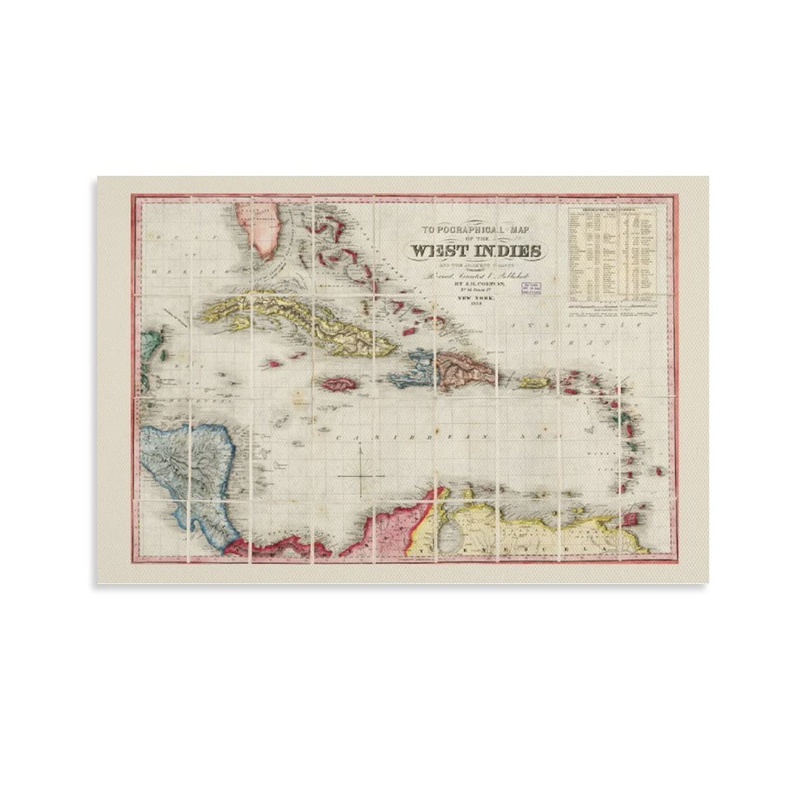 絵画　ポスター Amazon｜西インド諸島ヴィンテージ地図1853インテリアアートポスター